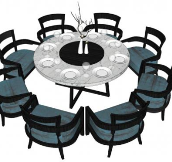 8人圆形餐桌su模型下载_sketchup草图大师SKP模型