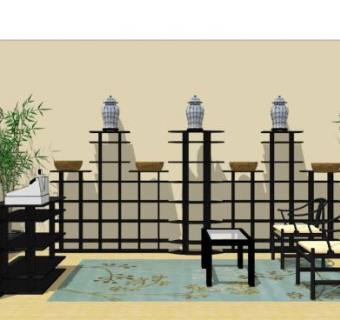 书画展厅su模型下载_sketchup草图大师SKP模型