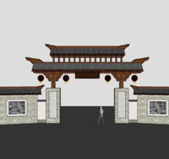 围墙大门su模型下载_sketchup草图大师SKP模型