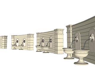 <em>欧式</em>拱形喷泉景墙su模型下载_sketchup草图大师SKP模型