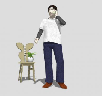 现代听电话男人SU模型下载_sketchup草图大师SKP模型