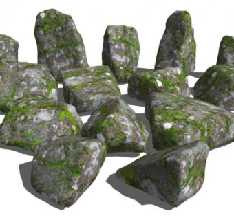 长青苔的岩石SU模型下载_sketchup草图大师SKP模型