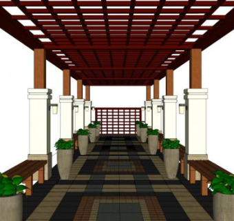 室内走廊设计SU模型下载_sketchup草图大师SKP模型