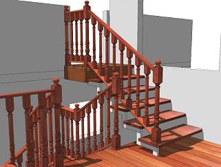 欧式<em>木质楼梯栏杆</em>SU模型下载_sketchup草图大师SKP模型