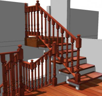 欧式木质楼梯栏杆SU模型下载_sketchup草图大师SKP模型