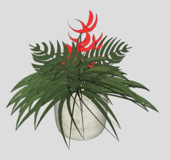 红花陶罐SU模型下载_sketchup草图大师SKP模型