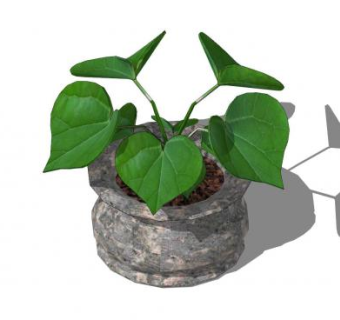 石铸花盆盆栽SU模型下载_sketchup草图大师SKP模型