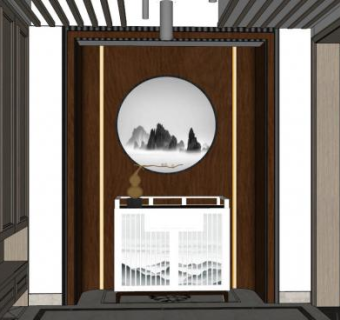 新中式建筑门厅入口su模型下载_sketchup草图大师SKP模型