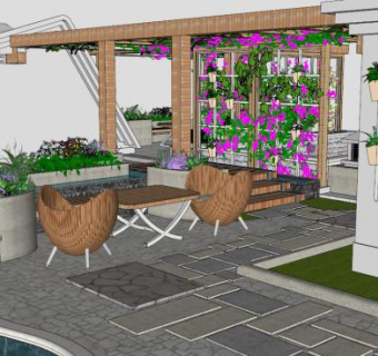 屋顶花园规划设计su模型下载_sketchup草图大师SKP模型