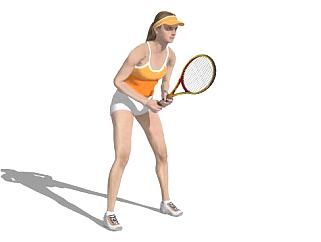 <em>握</em>网球拍的运动员SU模型下载_sketchup草图大师SKP模型
