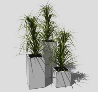 不锈钢盆栽植物SU模型下载_sketchup草图大师SKP模型