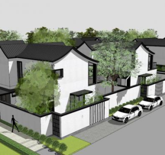 中国风四合院式别墅su模型下载_sketchup草图大师SKP模型