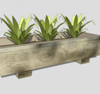 石铸花箱植物SU模型下载_sketchup草图大师SKP模型