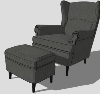 单人座沙发椅和垫脚凳SU模型下载_sketchup草图大师SKP模型