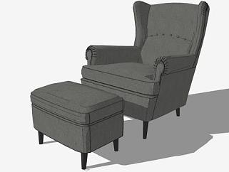 单人座沙发椅和垫脚凳SU模型下载_sketchup草图大师SKP模型