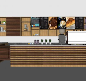 咖啡店吧台柜前台SU模型下载_sketchup草图大师SKP模型