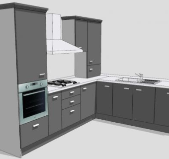 L型厨房橱柜设计SU模型下载_sketchup草图大师SKP模型