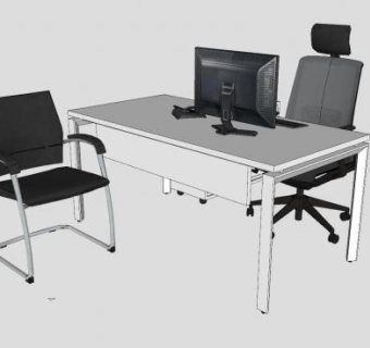 办公桌椅电脑设计SU模型下载_sketchup草图大师SKP模型