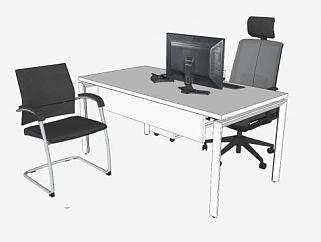 办公桌椅电脑设计SU模型下载_sketchup草图大师SKP模型