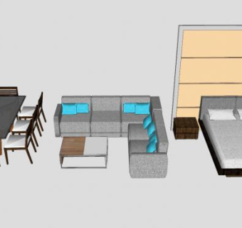 现代主家具摆放SU模型下载_sketchup草图大师SKP模型
