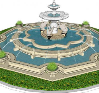 大型水景SU模型下载_sketchup草图大师SKP模型