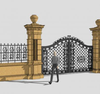 室外护栏围栏铁艺大门su模型下载_sketchup草图大师SKP模型