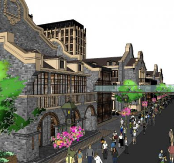 精品民国风商业街su模型下载_sketchup草图大师SKP模型