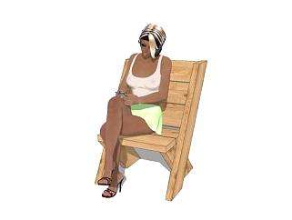 躺椅上的泳装女人坐姿SU模型下载_sketchup草图大师SKP模型