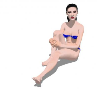 深蓝色泳装美女坐姿SU模型下载_sketchup草图大师SKP模型