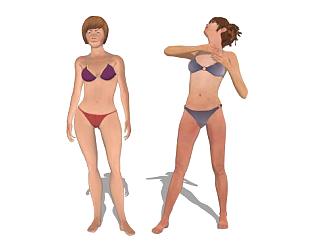 两位泳装女人站姿SU模型下载_sketchup草图大师SKP模型