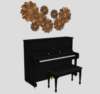 钢琴乐器和墙饰品SU模型下载_sketchup草图大师SKP模型