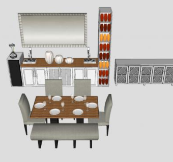 欧式餐厅家具SU模型下载_sketchup草图大师SKP模型