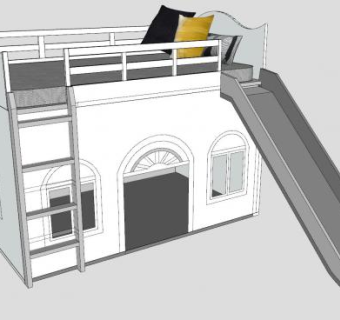 儿童床床铺带滑滑梯SU模型下载_sketchup草图大师SKP模型