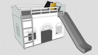 儿童床床铺带滑滑梯SU模型下载_sketchup草图大师SKP模型