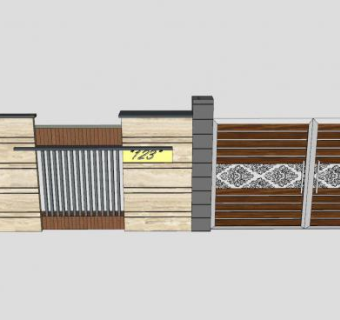 现代别墅围墙设计SU模型下载_sketchup草图大师SKP模型