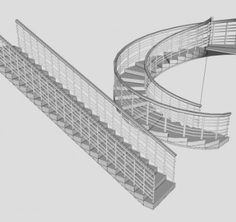 弧形直形楼梯SU模型下载_sketchup草图大师SKP模型