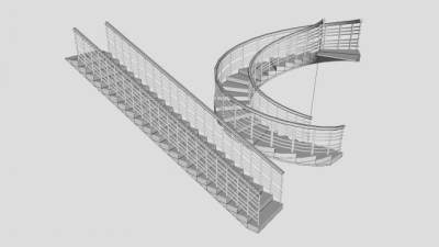 弧形直形楼梯SU模型下载_sketchup草图大师SKP模型