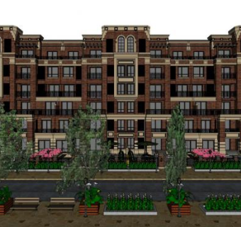 七层联排别墅建筑楼su模型下载_sketchup草图大师SKP模型