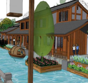 仿古商业街SU模型下载_sketchup草图大师SKP模型