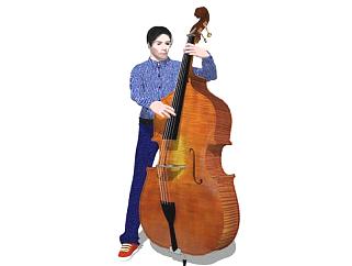 拉低音大提琴的表演者SU模型下载_sketchup草图大师SKP模型
