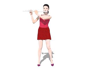吹笛子的女人SU模型下载_sketchup草图大师SKP模型