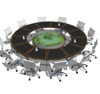 现代绿化观赏圆形会议桌SU模型下载_sketchup草图大师SKP模型