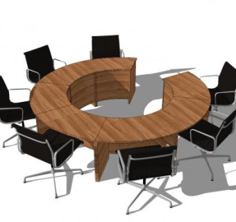 开口型圆形会议桌SU模型下载_sketchup草图大师SKP模型