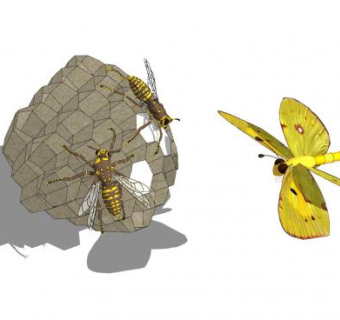 现代蝴蝶蜜蜂SU模型下载_sketchup草图大师SKP模型