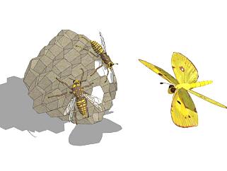 现代蝴蝶蜜蜂SU模型下载_sketchup草图大师SKP模型