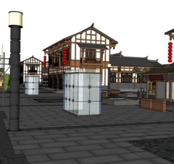 古镇商业街su模型下载_sketchup草图大师SKP模型