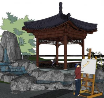 景观亭子su模型下载_sketchup草图大师SKP模型