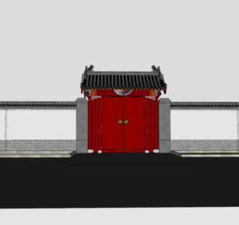 中式合院大门设计SU模型下载_sketchup草图大师SKP模型