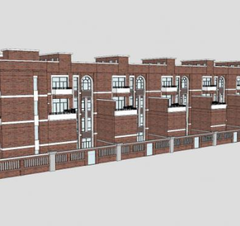 民国风联排别墅住宅建筑SU模型下载_sketchup草图大师SKP模型