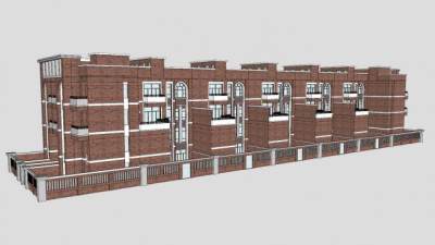 民国风联排别墅住宅建筑SU模型下载_sketchup草图大师SKP模型